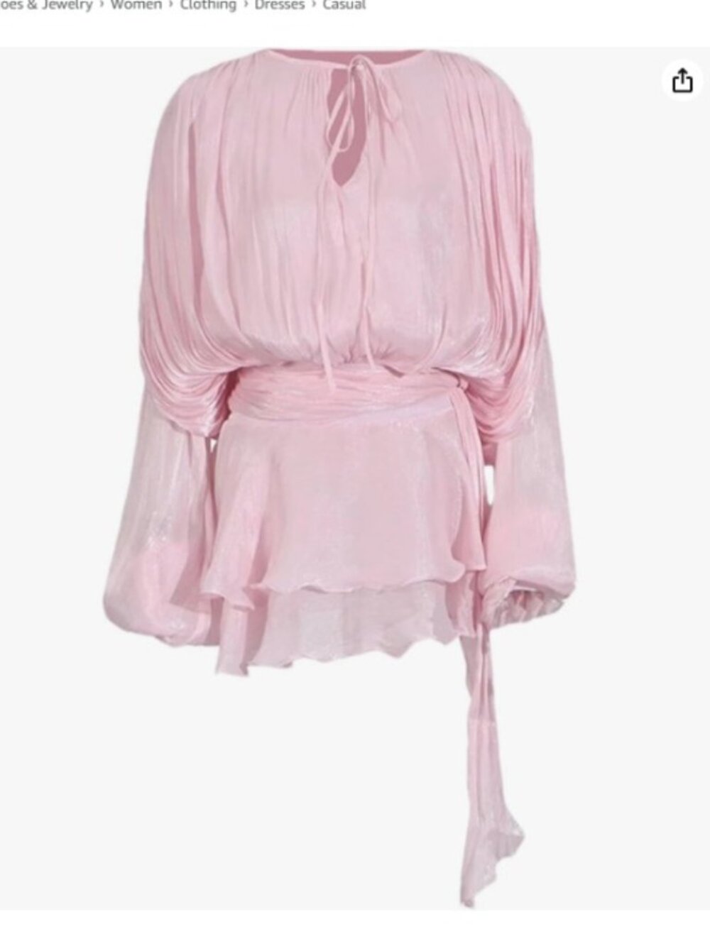 Light Pink Sheer Peplum Blouse with Tie Neck